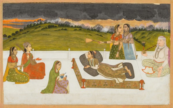 A princess reclining on a terrace with attendants, c. 1730-1740. India, Mughal, 18th century.