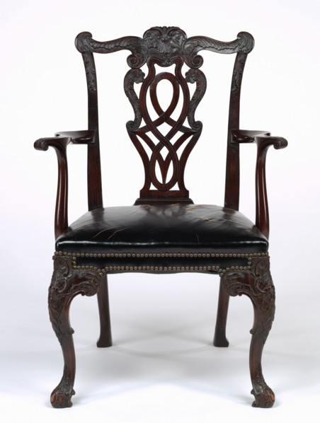 Armchair, c. 1875-1880. America, New York, 19th century. Mahogany, leather; overall: 97 x 68 x 60