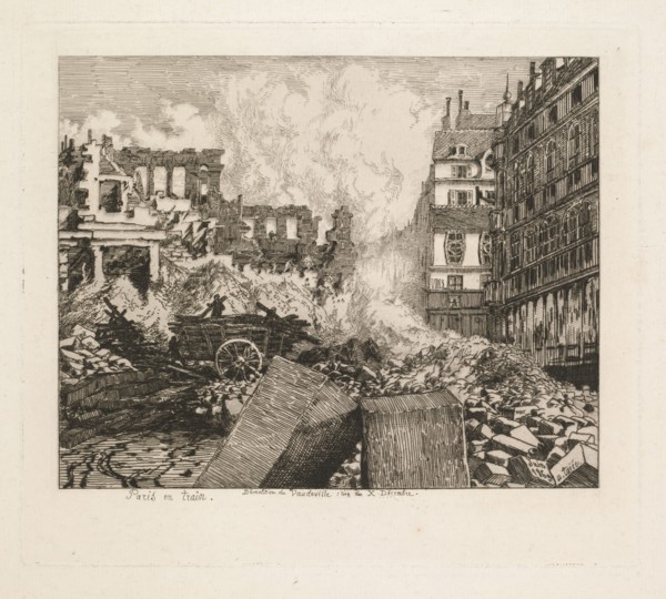 Paris en Train. Démolition du théâtre du Vaudeville: rue du Dix-Decembre, 1869. Alfred Taiée