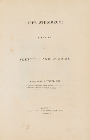 Liber Studiorum: Title Page, 1838. John Sell Cotman (British, 1782-1842). Engraved text on wove