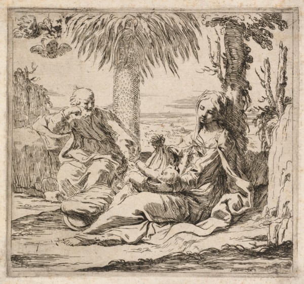 Rest on the Flight into Egypt. Elisabetta Sirani (Italian, 1638-1665). Etching and aquatint ;