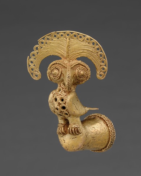 Finial with Bird (Harpy Eagle with Royal Flycatcher Crest?), 400-1000. Isthmian Region (Colombia),