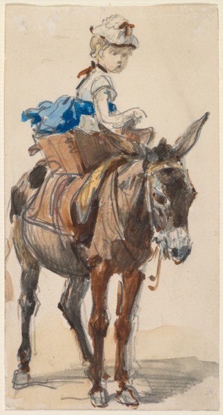 Girl on a Donkey. Isidore Pils (French, 1813/15-1875). Watercolor and graphite ; sheet: 15.5 x 9.2