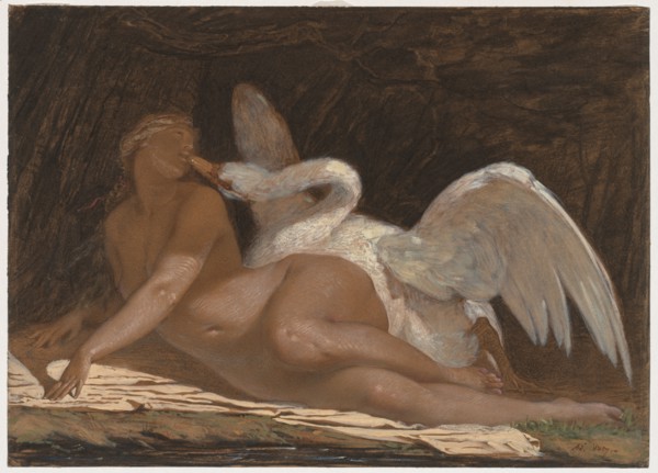 Leda and the Swan. Adolphe Yvon (French, 1817-1893). Charcoal and gouache with touches of pastel ;