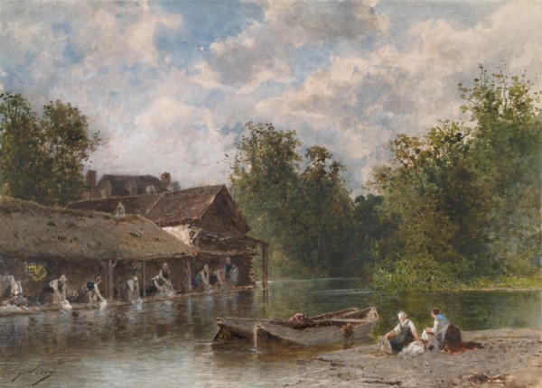 Les Lavandières (Washerwomen), 1870-1880. Eugène Cicéri (French, 1813-1890). Watercolor with