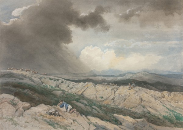Landscape with Shepherds, c. 1869. Jules Joseph Augustin Laurens (French, 1825-1901). Watercolor