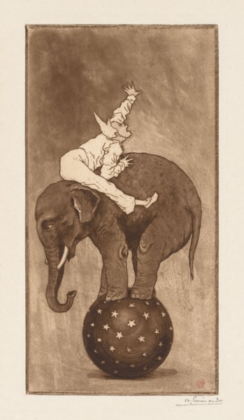 Elephant and Clown (L'Elephant et le Clown), c. 1889. Henri Charles Guérard (French, 1846-1897).