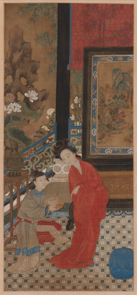 Yang Guifei Leaving the Bath, 1700s. China, Qing dynasty (1644-1911). Hanging scroll, ink, colors