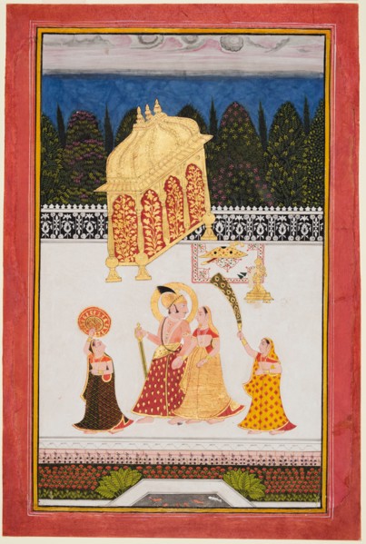 Maharana Ari Singh (c. 1761-73) and his consort on a terrace, c. 1761. India, Rajasthan, Mewar