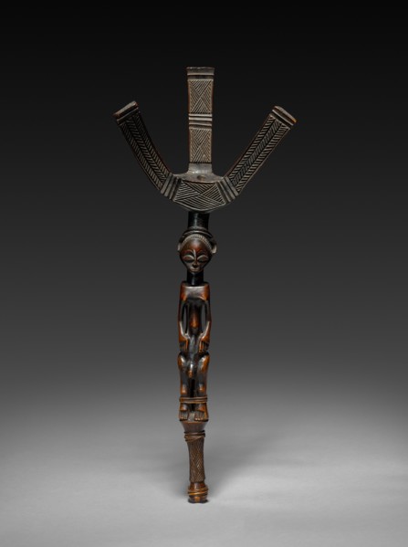 Bow Stand, 1800s. Africa, Democratic Republic of the Congo, Luba people. Wood, plant fiber; without