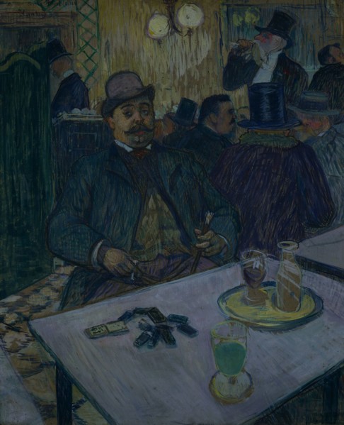 Monsieur Boileau at the Café, 1893. Henri de Toulouse-Lautrec (French, 1864-1901). Gouache; sheet: