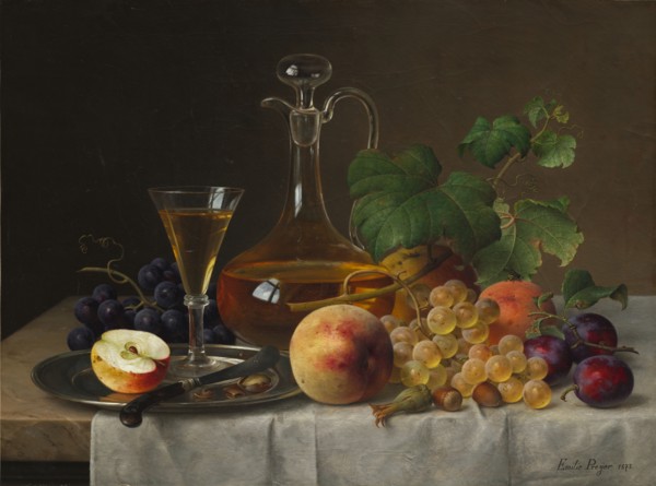 Still Life with Fruit, 1873. Emilie Preyer (German, 1849-1930). Oil on fabric; unframed: 35 x 46.5