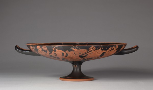 Drinking Cup (Kylix), c. 480 BC. Attributed to Douris (Greek). Earthenware with slip decoration;