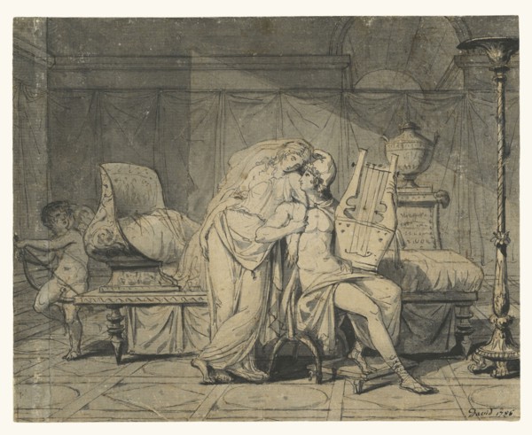 Paris and Helen; Jacques-Louis David, French, 1748 - 1825, 1786; Pen and black ink and brush and gray wash; 18.3 x 22.9 cm