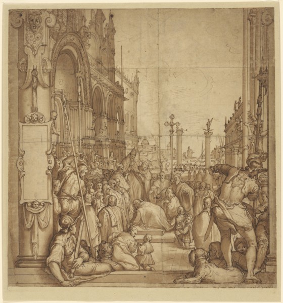 The Submission of the Emperor Frederick Barbarossa to Pope Alexander III; Federico Zuccaro, Italian, about 1541 - 1609