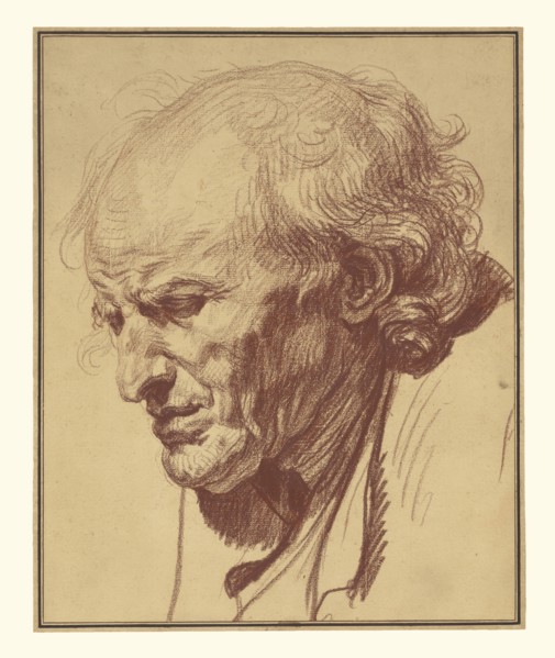 Study of the Head of an Old Man; Jean-Baptiste Greuze, French, 1725 - 1805, about 1755; Red chalk; 39.7 x 32.1 cm