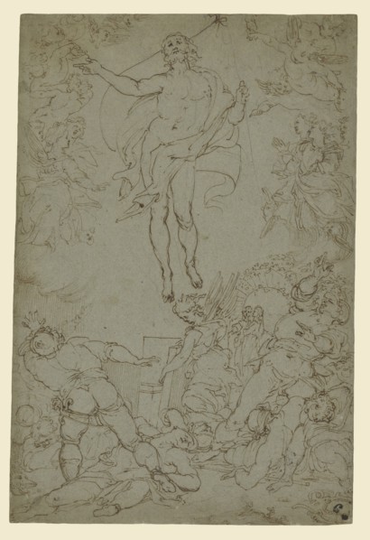 The Resurrection; Santi di Tito, Italian, 1536 - 1603, about 1568; Pen and brown ink over black chalk on blue paper