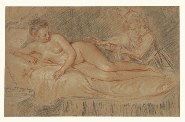 The Remedy; Jean-Antoine Watteau, French, 1684 - 1721, Paris, France; about 1716 - 1717; Red, black, and white chalk