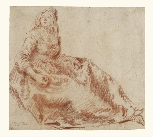 Study of a Seated Woman; Jean-Baptiste Pater, French, 1695 - 1736, about 1730; Red chalk on tan paper; 15.2 x 16.7 cm