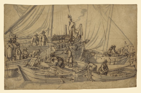 Figures on Board Small Merchant Vessels; Willem van de Velde the Elder, Dutch, 1611 - 1693, Holland; about 1650 - 1655; Pen