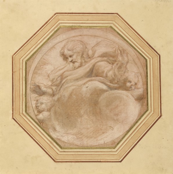 Christ in Glory; Correggio, Antonio Allegri, Italian, about 1489 - 1534, Italy; 1520 - 1523; Red chalk and brown and gray wash