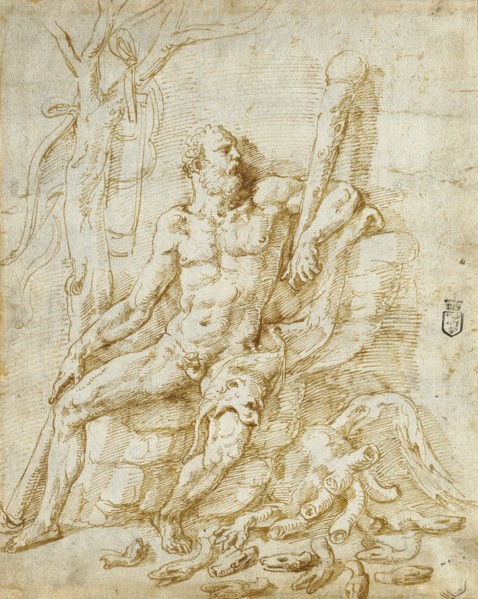 Hercules Resting after Killing the Hydra; Giulio Romano, Giulio Pippi, Italian, before 1499 - 1546, Italy; about 1535; Pen