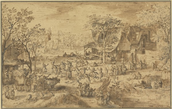 Peasant Kermis; David Vinckboons, Flemish, 1576 - about 1632, Netherlands; 1604; Pen and brown ink and brush with brown