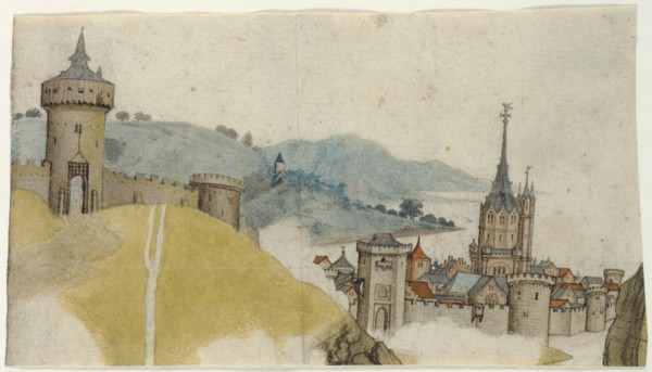 View of a Walled City in River Landscape; Attributed to Workshop of Master LCz, German, active 1480 - 1505, Germany; about 1485