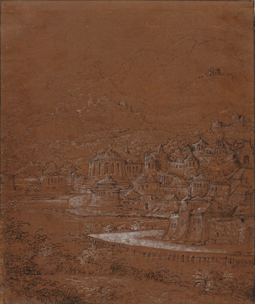 Mountain Landscape with an Imaginary City; Hanns Lautensack, German, about 1520 - 1564,1565, Germany; 1554 - 1555; Black ink