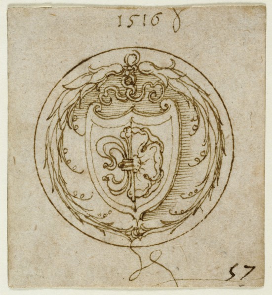 Design for an Ornament or Signet Ring with the Arms of Lazarus Spengler; Albrecht Dürer, German, 1471 - 1528, Germany; 1516