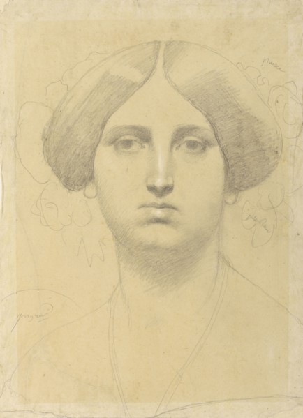 Study of Madame Moitessier; Jean-Auguste-Dominique Ingres, French, 1780 - 1867, France; 1851; Graphite and white chalk