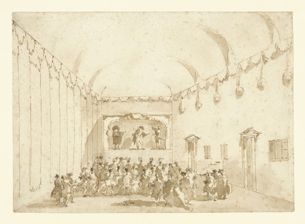 A Theatrical Performance; Francesco Guardi, Italian, 1712 - 1793, Italy; 1782; Pen and brown ink and brush with brown wash