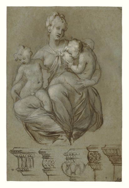 Charity and Studies of Entablatures, recto, Frieze of Putti, verso, Paolo Farinati, Italian, 1524 - 1606, Italy; about 1580