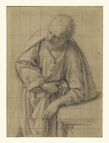 Saint Joseph Leaning on a Table; Sassoferrato, Giovanni Battista Salvi, Italian, 1609 - 1685, about 1650; Black chalk