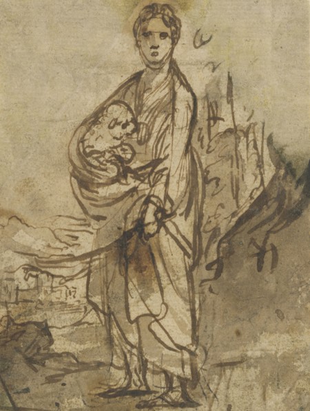 Saint Agnes, recto, Figure Studies, verso, Adam Elsheimer, German, 1578 - 1610, Germany; about 1605; Pen and brown ink