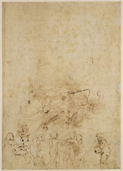 The Holy Family, recto, Amorous Putti, verso, Michelangelo Buonarroti, Italian, 1475 - 1564, Italy; about 1530; Black and red