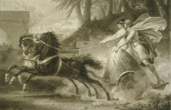 The Return from the Race; Carle Vernet, French, 1758 - 1836, 1800; Black chalk stumped and heightened with white; framing line