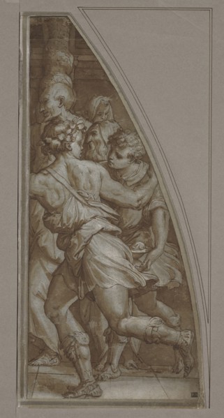 Youth Running; Giorgio Vasari, Italian, 1511 - 1574, about 1544 - 1545; Pen and brown ink and brown wash over traces of black