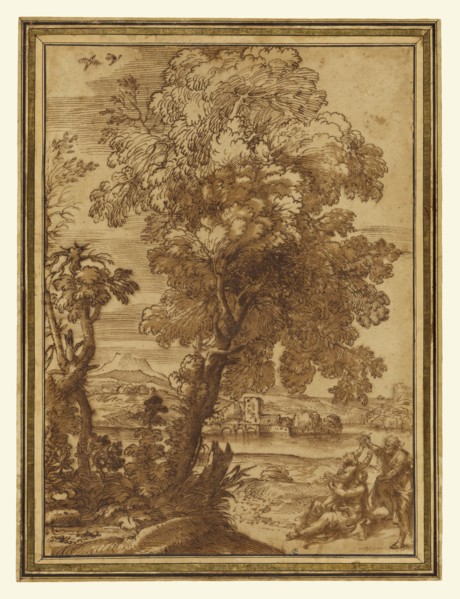 Landscape with the Holy Family, Rest on the Flight into Egypt, Alessandro Algardi, Italian, 1598 - 1654, and Giovanni