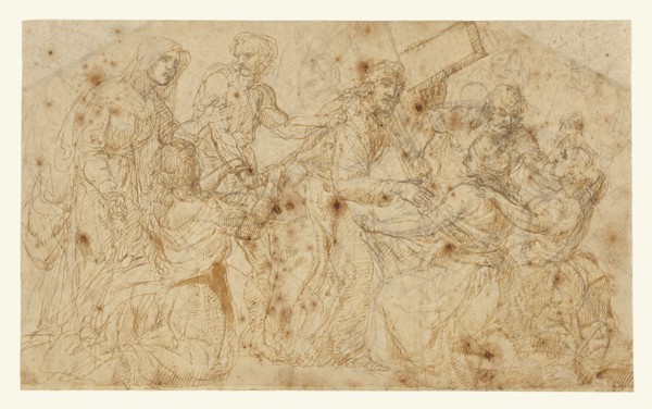 Christ Carrying the Cross; Juan de Juanes, Juan Maçip, Spanish, about 1510 - 1579, about 1560; Pen and brown ink and brown