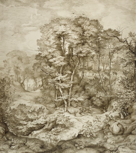 Landscape with Forest Chapel; Heinrich Johann Gärtner, German, 1828 - 1909, Germany; 1847; Pen and dark brown ink with graphite