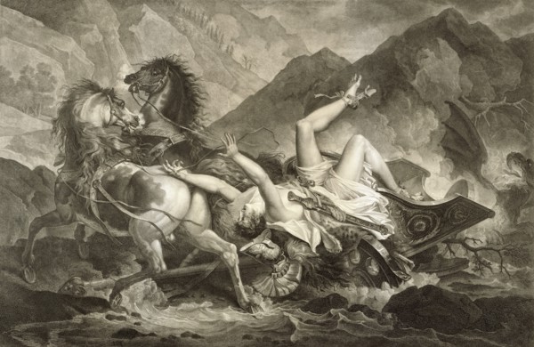 La Mort d'Hyppolite , The Death of Hyppolytus; Jean Godefroy, French, 1765 - 1848, about 1808; Engraving; 67.8 x 93.3 cm