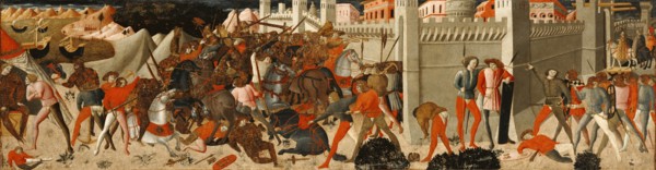 Battle Before a Walled City; Italian, Florentine School, 15th century; second half of 15th century; Tempera on panel