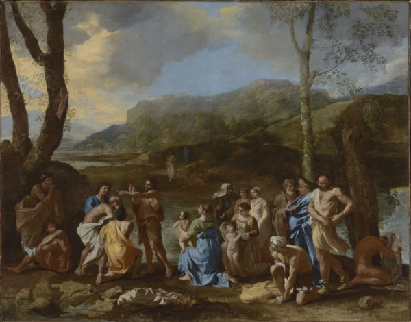 Saint John Baptizing in the River Jordan; Nicolas Poussin, French, 1594 - 1665, about 1630s; Oil on canvas; 95.6 × 121.3 cm