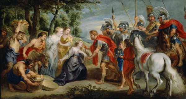 David Meeting Abigail; Workshop of Peter Paul Rubens, Flemish, 1577 - 1640, about 1620s; Oil on canvas; 123.2 × 228 cm
