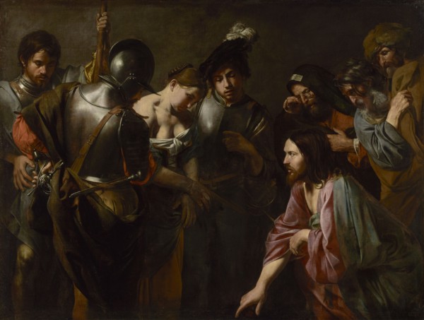 Christ and the Adulteress; Valentin de Boulogne, French, 1591 - 1632, about 1620s; Oil on canvas; 167 × 221.3 cm