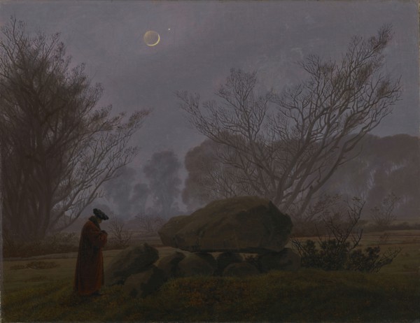 A Walk at Dusk; Caspar David Friedrich, German, 1774 - 1840, about 1830 - 1835; Oil on canvas; 33.7 × 43.2 cm, 13 1,4 × 17 in