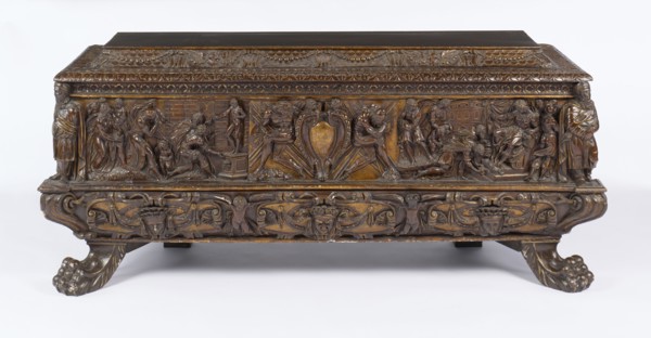 Cassone; Rome, ?, Italy; second half of 16th century; Parcel-gilt walnut; 74 x 166.1 x 61.6 cm, 29 1,8 x 65 3,8 x 24 1,4 in