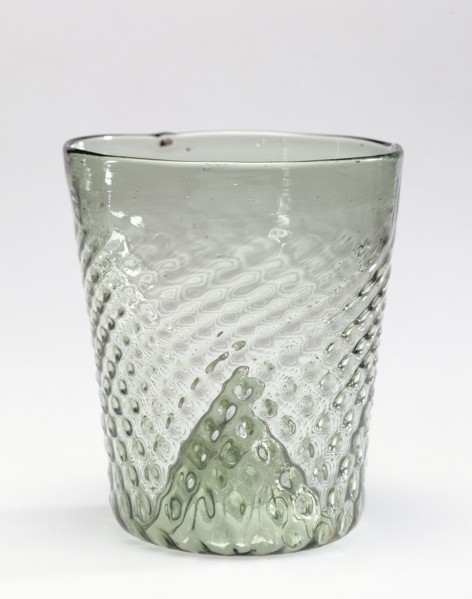 Beaker, Maigelbecher, Germany; 1450 - 1525; Mold-blown pale blue-green glass; 8.7 x 8.3 cm, 3 7,16 x 3 1,4 in