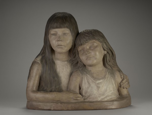 Double Portrait of the Artist's Daughters; Adolf von Hildebrand, German, 1847 - 1921, Germany; 1889; Polychrome terracotta